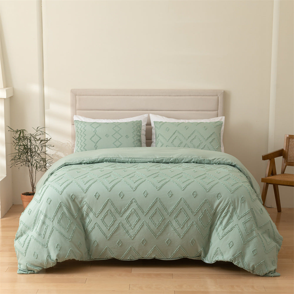 3-Piece Diamond Cut Flower Duvet Cover and Pillowcase Set - Calm Cloud Bedding